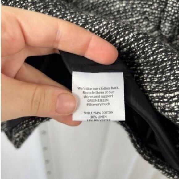 Eileen Fisher Women’s Size Medium Linen Tweed Leather Trim Zip Front Jacket Grey - Picture 4 of 5